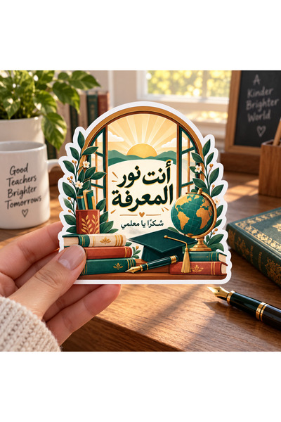 Generic Arabic Teacher's Day Appreciation Card, Green Gold Design, 12-Piece P...