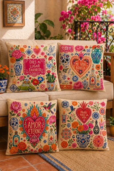 EVPANYA Amor Eterno Patterned 4-Piece Throw Pillow Cover Set