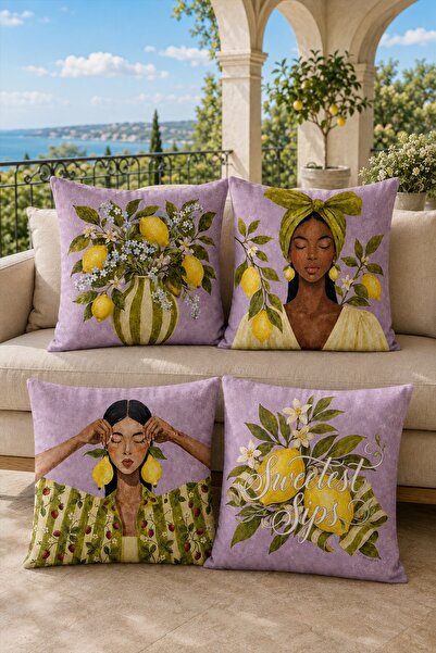 EVPANYA Lemon Girl Patterned 4-Piece Throw Pillow Cover Set