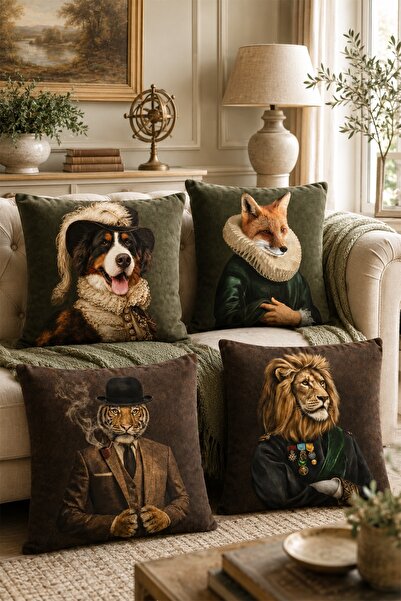 EVPANYA Asilzade Animals Patterned 4-Piece Throw Pillow Cover Set