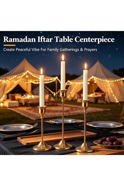CQ09 Gold Pillar Candle Holder, 3 Sizes Set for Dining Table Decor