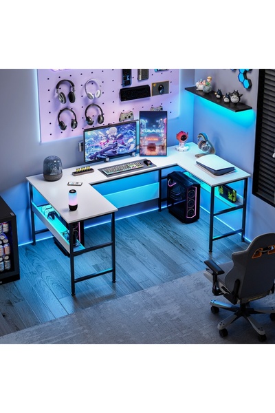 Bojasmiial Ergonomic U-Shaped Corner Desk Gaming Table with Bookshelf Layer ,...