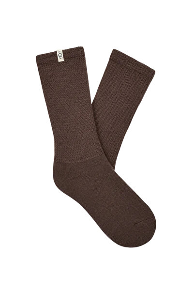 UGG Women's Long Length Soft Flexible Cotton Fabric Plain Dark Brown Socks