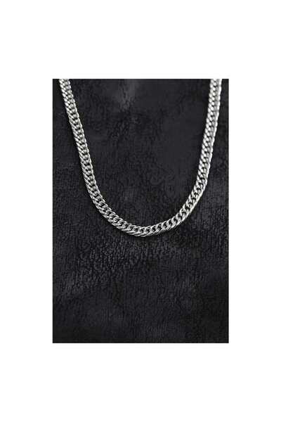 evimdeyokyok 316L Steel Silver Color Curb Model Chain Men's Necklace Tj-Erk1411