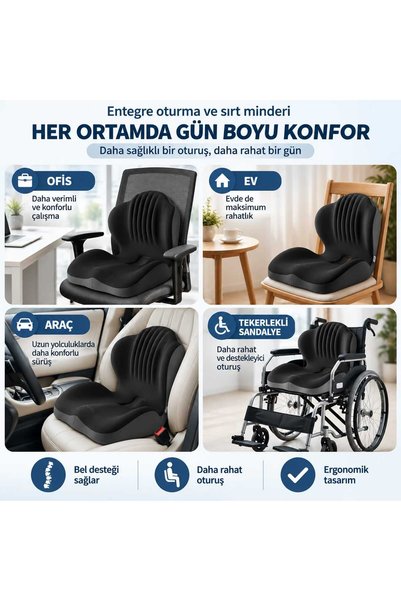 LUMİNA PİLLOW Ortopedik Oturma Minderi Bel Sırt Destek Yastığı Ergonomik Ofis Sandalye Araç Koltuk Minderi %100 vısco