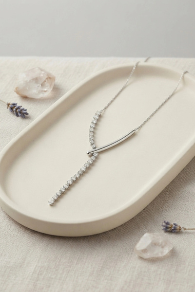 Lovesta Home Brass Silver Color Zircon Stone Asymmetric Bar Model Women's Nec...