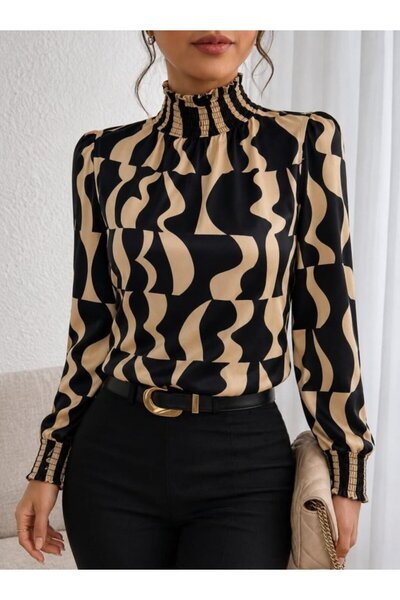 MYSSHOES Women's long sleeve turtleneck patterned supreme blouse