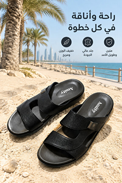 Generic Brand Mens Leather Slide Sandals Adjustable Buckle Strap Soft Cushion...
