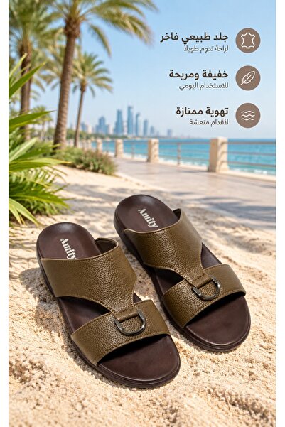Generic Brand صندل رجالي جلدي أسود بحزام مزدوج وشعار معدني، نعل داخلي ناعم، ش...