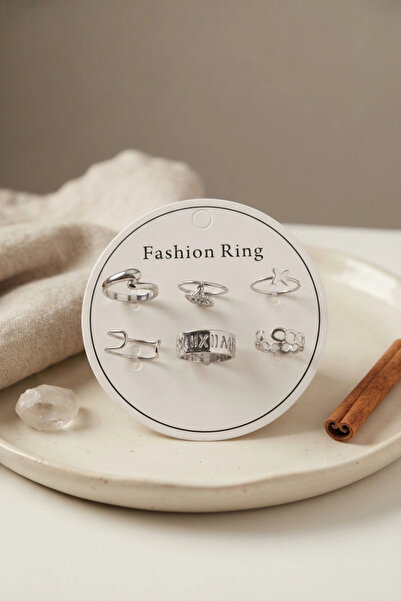 Lovesta Home Silver Color Brass Bohemian Detailed 6-Piece Ring Set Byk4310 Tj...