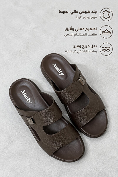 Generic Brand صنادل جلدية رجالية قابلة للتعديل بحزام مشبك، نعل مريح، خفيفة ال...