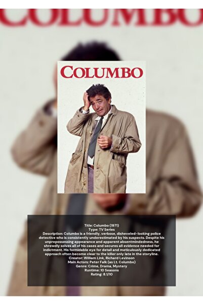 OEM Poster Infografic Columbo, Design Detectiv Clasic, Decoratiuni Perete, Ca...