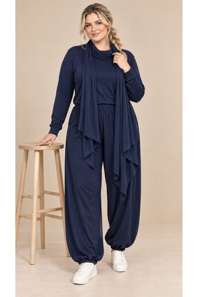 hazelin Women's Plus Size Oysho Fabric Navy Blue Shawl Blouse Elasticated Tro...