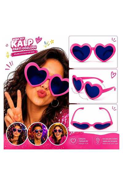evimdeyokyok Mega Size Pink Heart Party Glasses