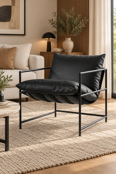 asaella mobilya Livo Modern Berjer Metal İskeletli Tekli Koltuk, İskandinav D...