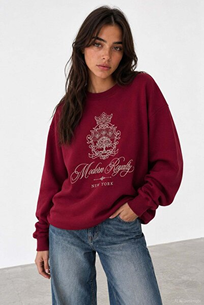 Quzu Embroidery Detailed Sweatshirt Burgundy