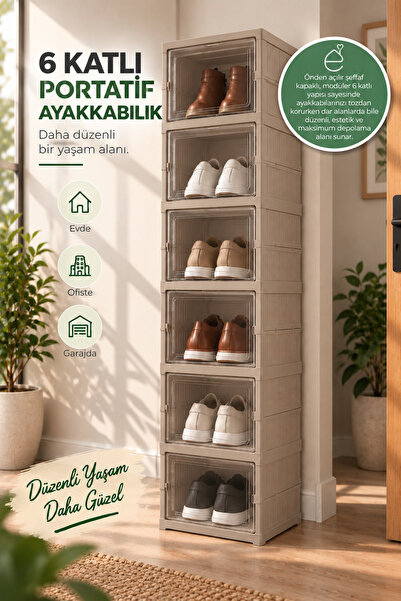 EVONİTA 6 Katlı Portatif Ayakkabılık – Modüler, Şeffaf Kapaklı ve Pratik Ayak...