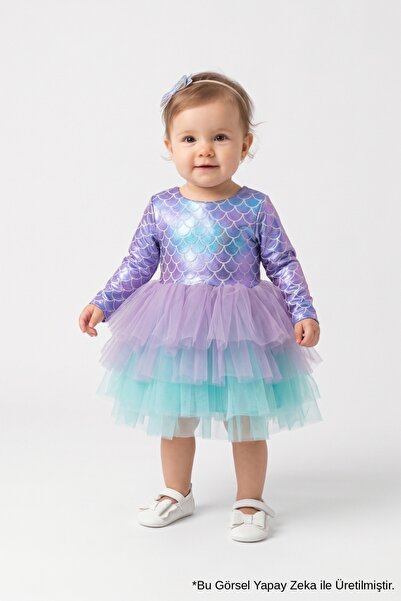 Le Mabelle Lilac Long Sleeve Mermaid Patterned Tutu Skirted Baby Girl Balleri...
