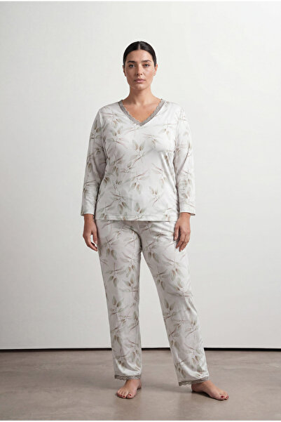 Hays Kadın Plus Size Viskoz Uzun Kollu Pijama Takımı