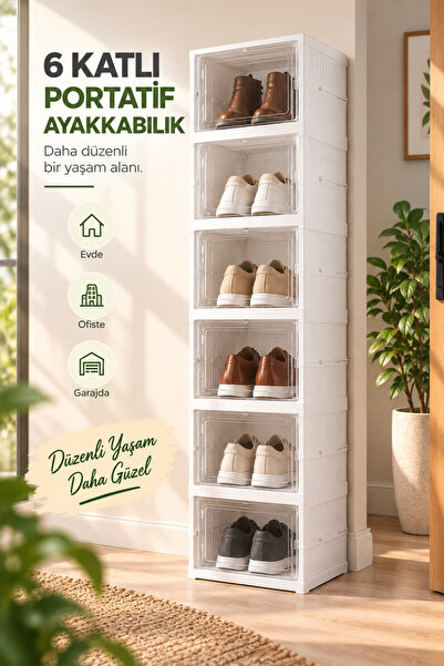 EVONİTA 6 Katlı Portatif Ayakkabılık – Modüler, Şeffaf Kapaklı ve Pratik Ayak...