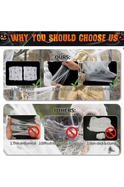 Generic Halloween Decorations 1000 sqft Spider Webs with 120 Fake Spiders,Halloween Spider Web Cobwebs Halloween Decorations, Super Stretch Cobwebs for Halloween Party Decor (white web)