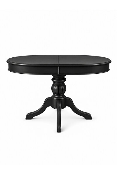 silla Baba Ayaklı Masa Ahşap Oval Siyah Renkli Açılır Masa (BOY 90 CM/EN 130 CM)