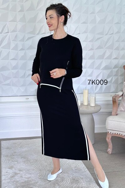 İnce Topuk Dress Blouse Striped Modal Set 7K009