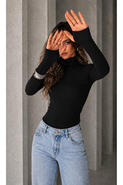 Olse Women's High Collar 100% Cotton Lycra Body with Finger Detail