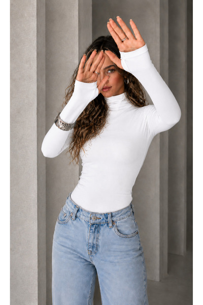 Olse Women's High Collar 100% Cotton Lycra Body with Finger Detail