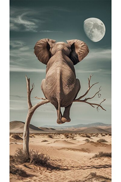Fixelora A Lonely Elephant Scene under Moonlight Decorative Mdf Painting