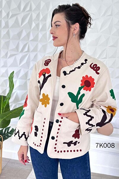 İnce Topuk Floral Embroidered Gabardine Jacket 7K008