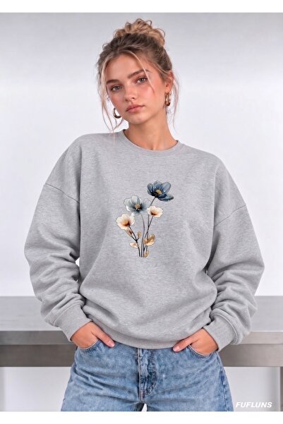FUFLUNS Flower Bunch Printed Oversize Women's Crewneck Sweatshirt