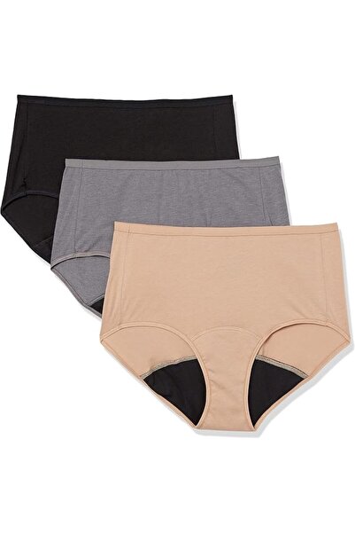 HANES Women's Fresh & Dry Period Protection Liner, Brief Assorted 3-Pack, 9