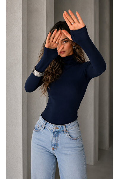 Olse Women's High Collar 100% Cotton Lycra Body with Finger Detail