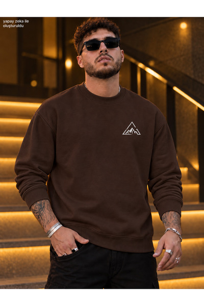 caddekombin Men's Betterdays Printed Crew Neck Casual Regular Fit Sweatshirt