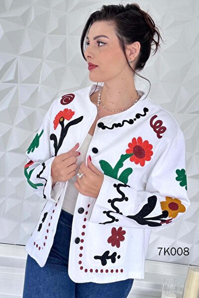 İnce Topuk Floral Embroidered Gabardine Jacket 7K008