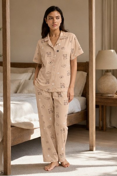 TWIN BIRDS Ladies Collar Pyjama Set