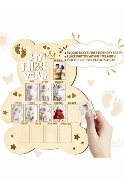 Generic My First Year Picture Frame, Cut Bear Shape Baby Photo Frame Wood Boa...