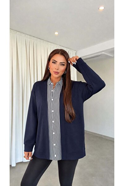 DİDEM GÜLTAKTI Lolai Çizgili Kadın Lacivert Hırka Bluz