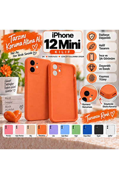 S.A.Y Aksesuar iPhone 12 Mini Uyumlu Darbe Korumalı Silikon Kılıf - Turuncu