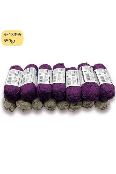 Oxford İplik İhrac Fazlası 15'li Paket 550gr Çorap ve Amigurumi İpi Mor ve Be...