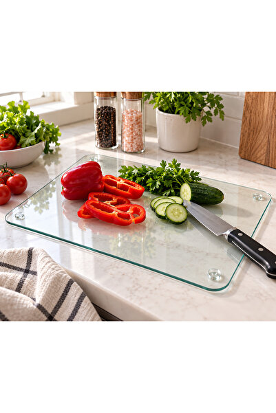 CONCEPT CAM Set of 2 Transparent Tempered Glass Cutting Boards and Countertop...