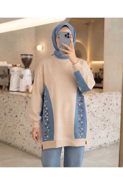 azramfashıon tekstil Azram Women's Modern Flower Pattern Tunic