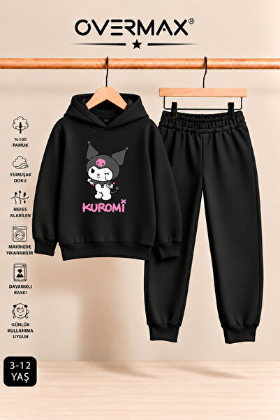 OVERMAX Kuromi Printed Girls' Hooded Sweatshirt & Sweatpants Set - Ages 3-12