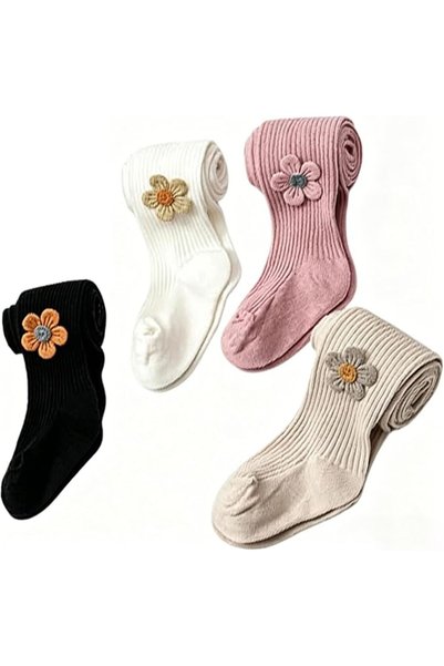 GENERAL 4 Pairs Footed Bottoming Socks,Girl's Tights Cable Knit Mesh Leggings...