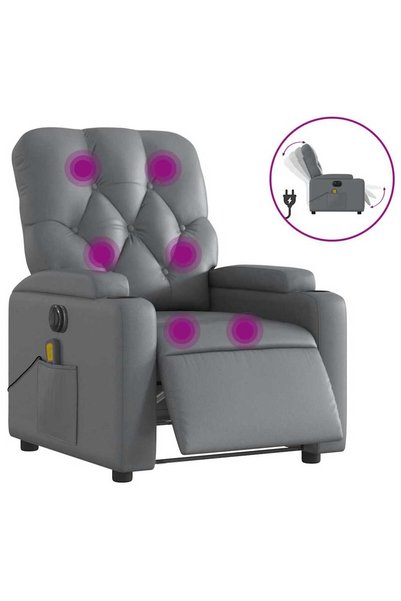 vidaxl Fotoliu de masaj electric rabatabil, gri, piele ecologică