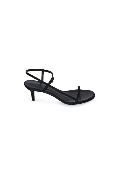 Beauty Omelette Siyah Çok Bantlı Kitten Heel Saten Sandalet