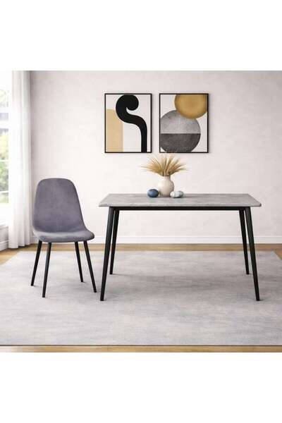 PAN HOME Arith 1+4 Dining Set Sintered Stone - Grey & Black