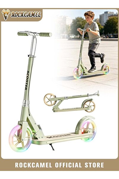 ROCKCAMEL 2-Wheel Kick Scooter With Double Brake, Foldable Lightweight Scoote...