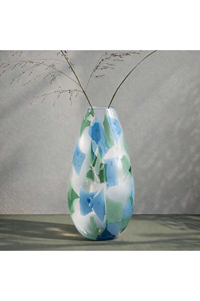 PAN HOME Pierre Glass Handpainted Flecked Vase Frosted 21x13x38cm - Blue